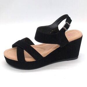 DbDk Fashion Shoes Womens Lyssa 8 Black 5.5 Slingback Sandal Wedge Dressy NEW